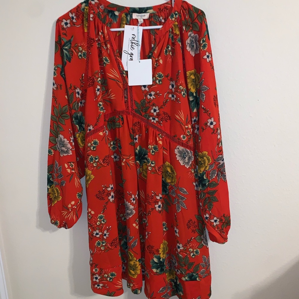 Flowy red/orangey floral dress